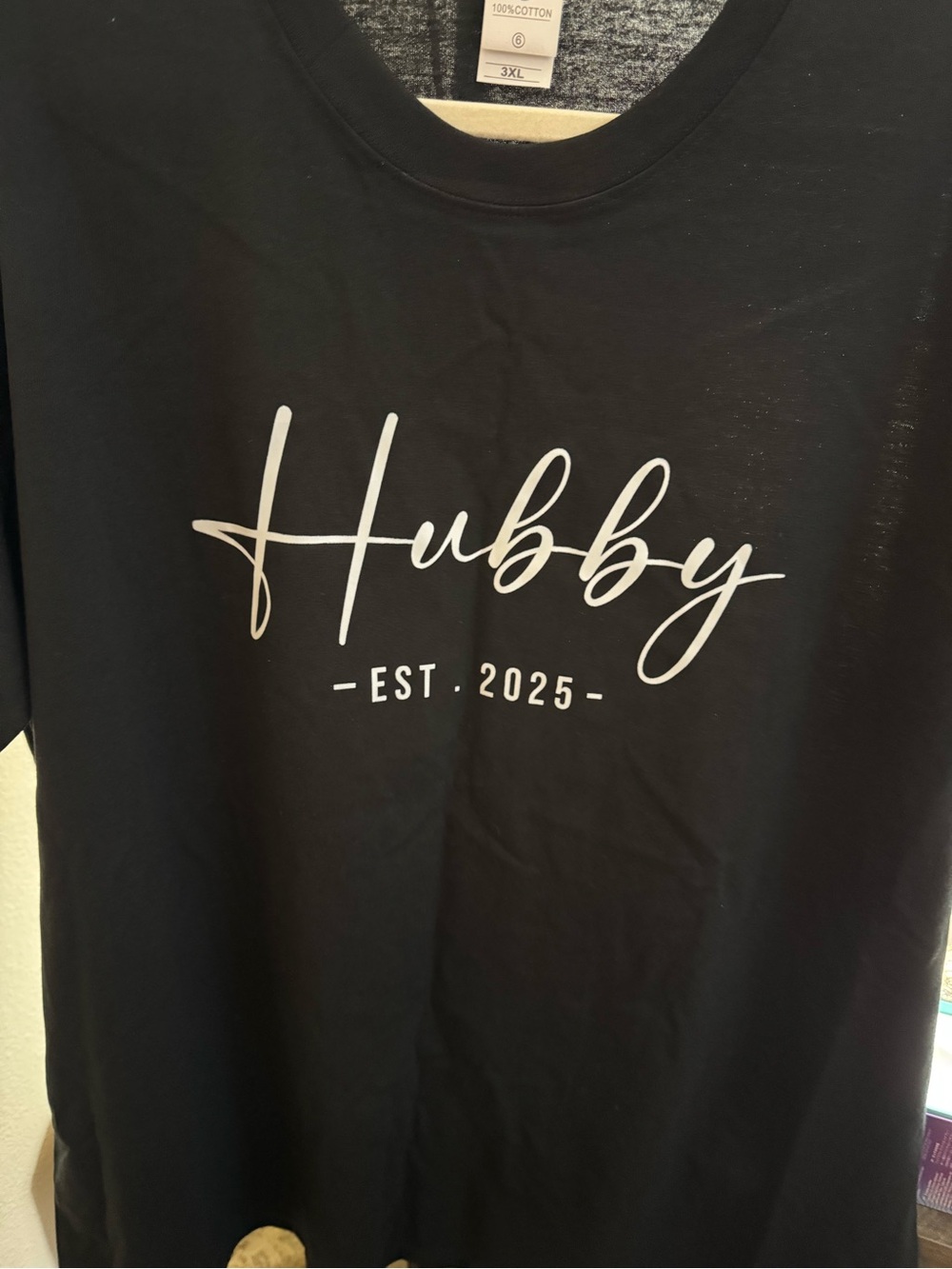 Hubby EST. 2025 Graphic Tee - Black with White Script